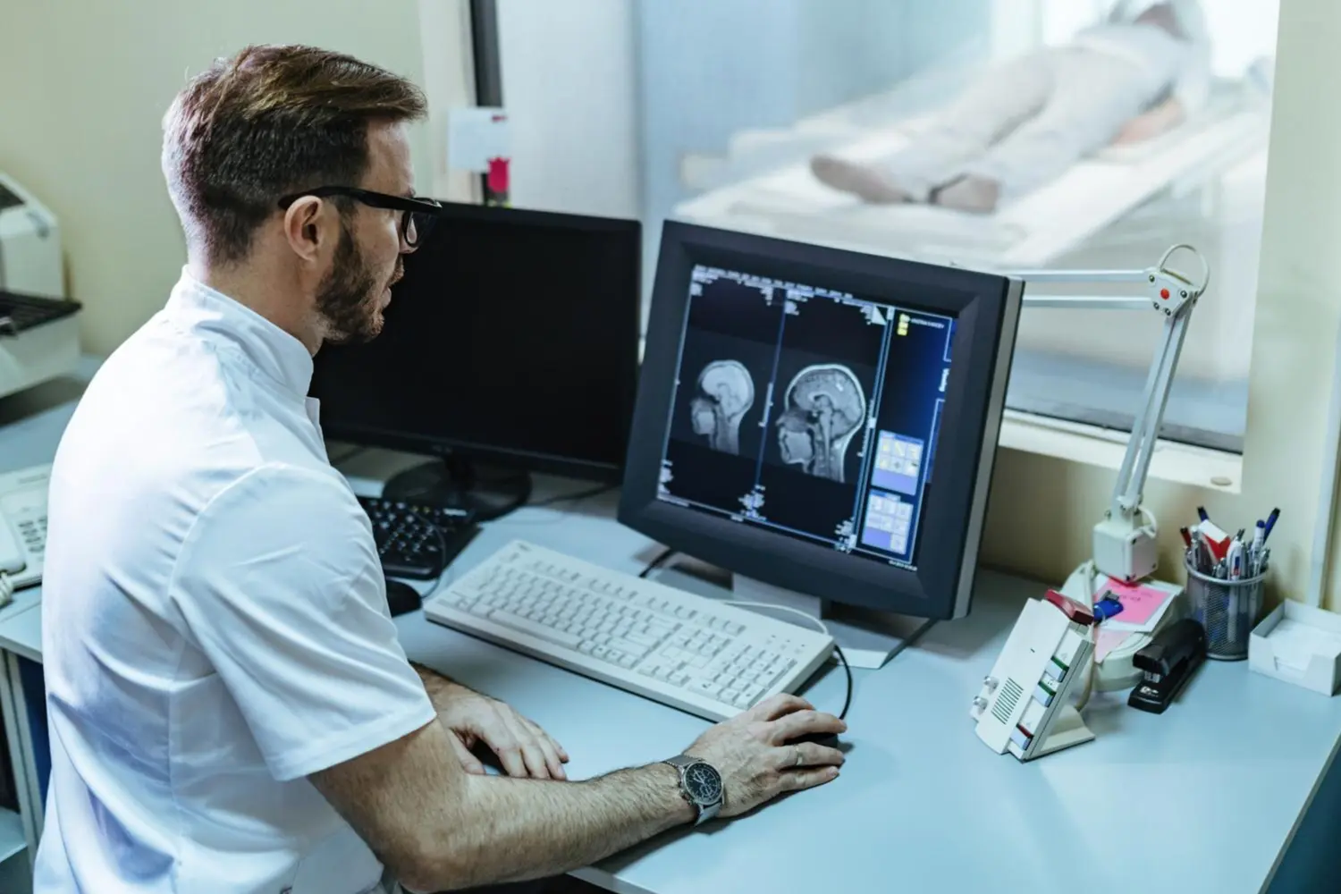Doctor working as radiographer